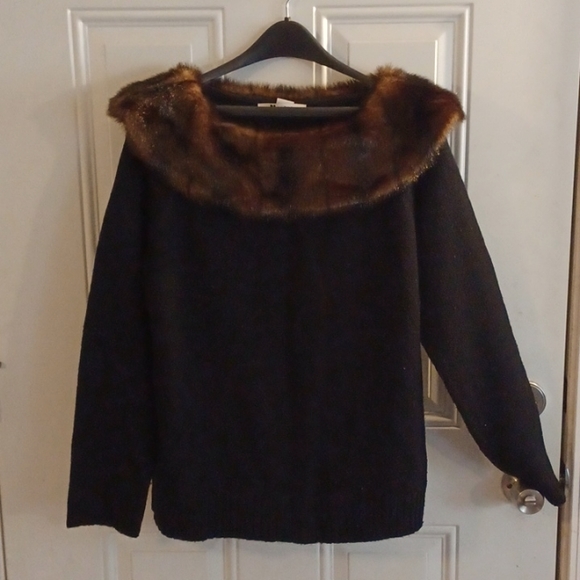 Nycard Faux Fur Collar Long Sleeve Sweater L - Picture 1 of 6